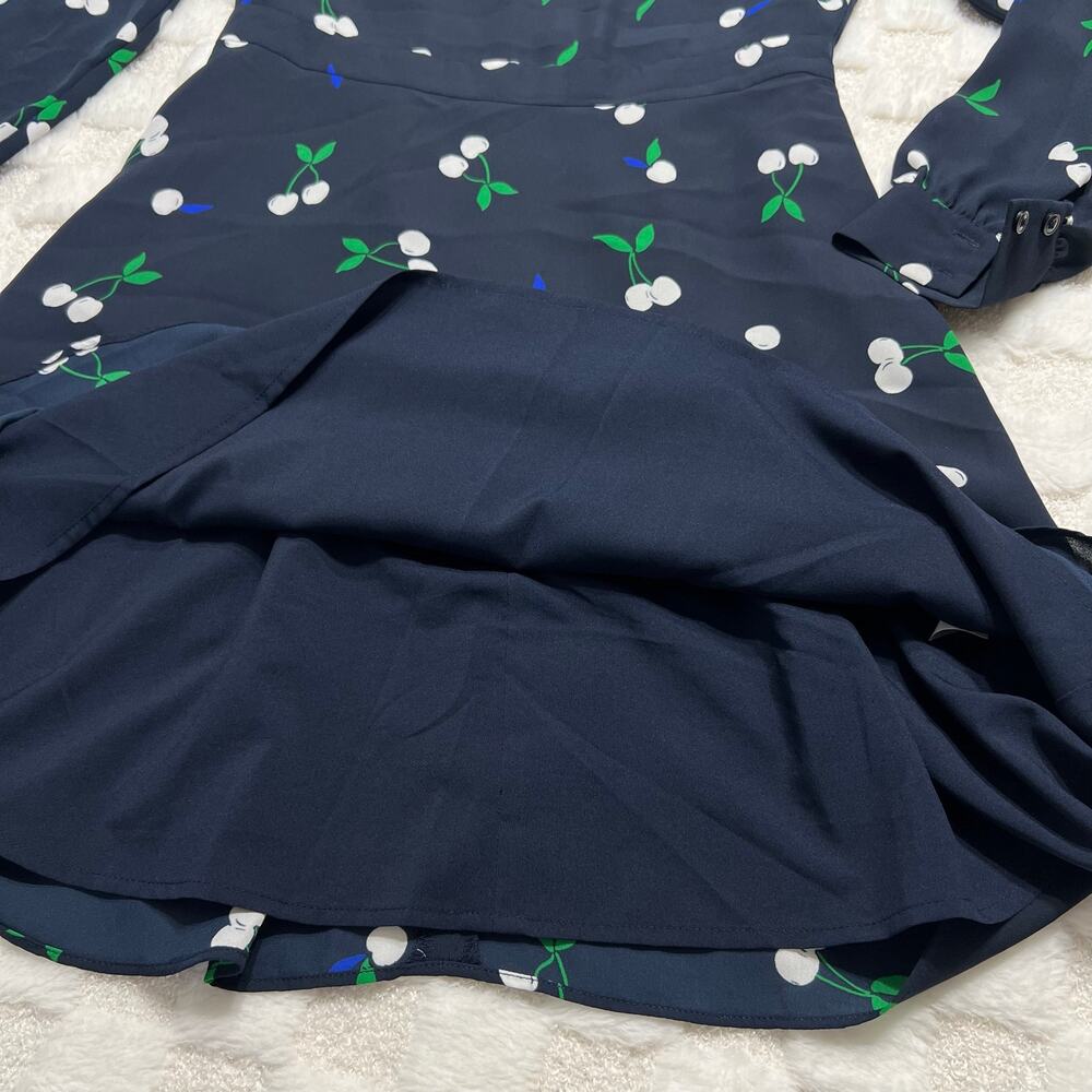 Banana Republic Size 2 Navy Cherry Print Long Sleeve Mini Dress - Picture 9 of 9